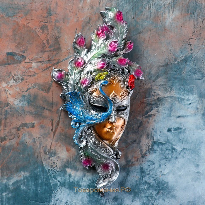 Венецианская маска "Павлин" цветной, 35см