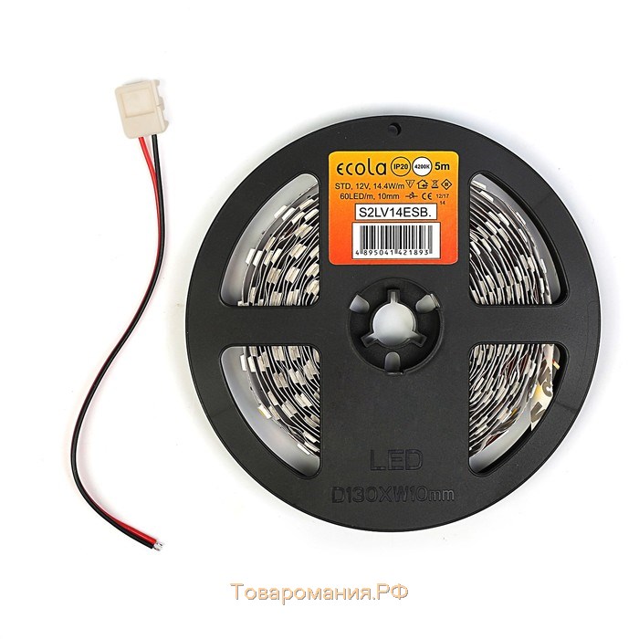 Светодиодная лента Ecola STD 5 м, IP20, SMD5050, 60 LED/м, 14.4 Вт/м, 12 В, 4200К