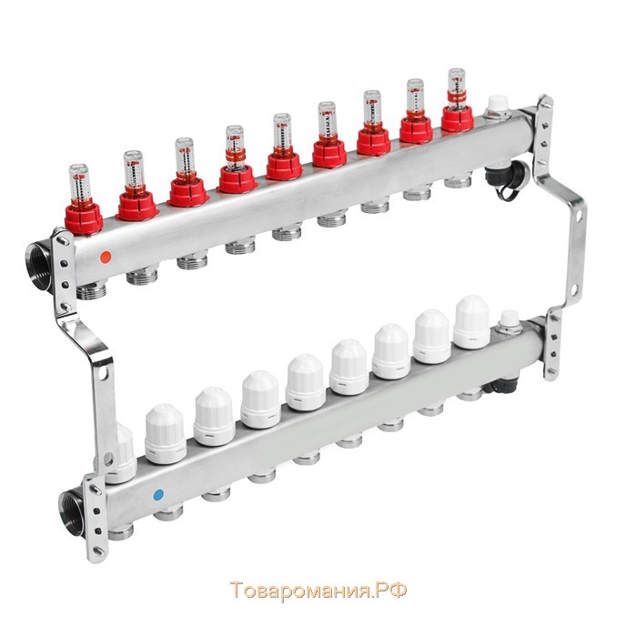 Коллекторная группа ONDO, 1"х3/4", 9 выходов, с расходомерами, нержавеющая сталь