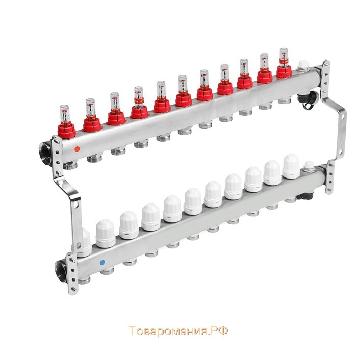 Коллекторная группа ONDO, 1"х3/4", 11 выходов, с расходомерами, нержавеющая сталь