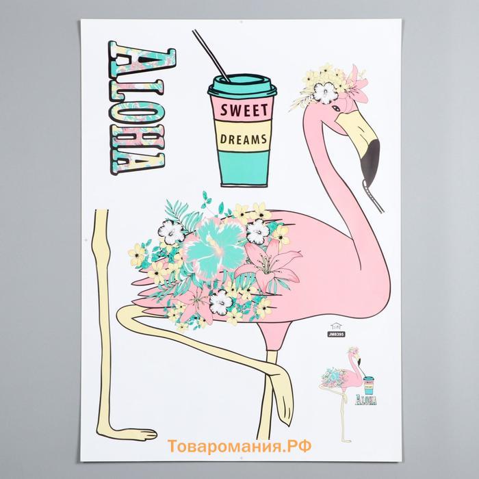 Наклейка пластик интерьерная "Фламинго с цветами" 50х70 см