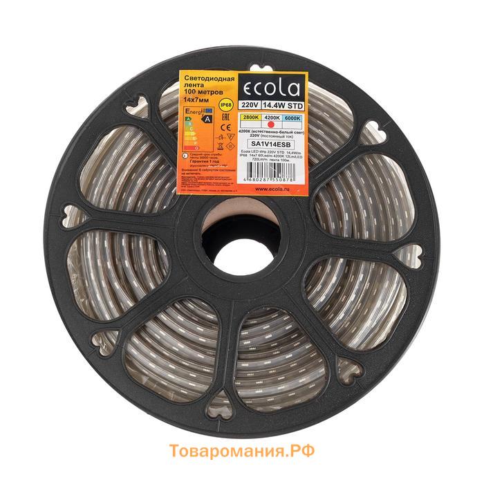 Светодиодная лента Ecola 14 × 7 мм, 100 м, IP68, SMD5050, 60 LED/м, 14.4 Вт/м, 220 В, 4200К