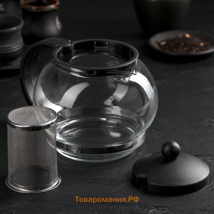 Чайник стеклянный заварочный «Вдохновение», 1,25 л, с металлическим ситом, цвет чёрный
