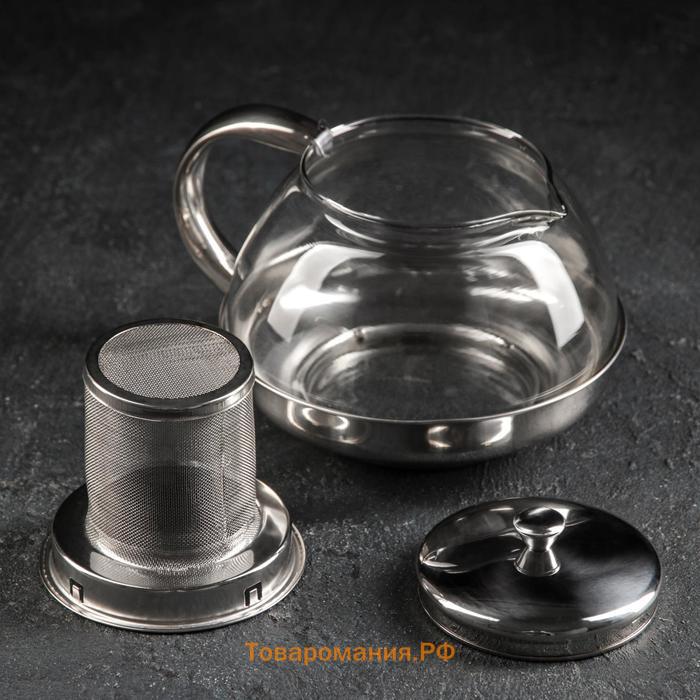 Чайник стеклянный заварочный с металлическим ситом «Металлик», 1 л