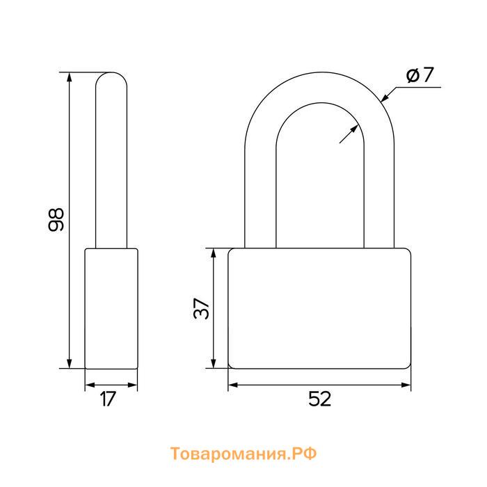 Замок навесной, тип 6, 6х60 мм, длинная дужка