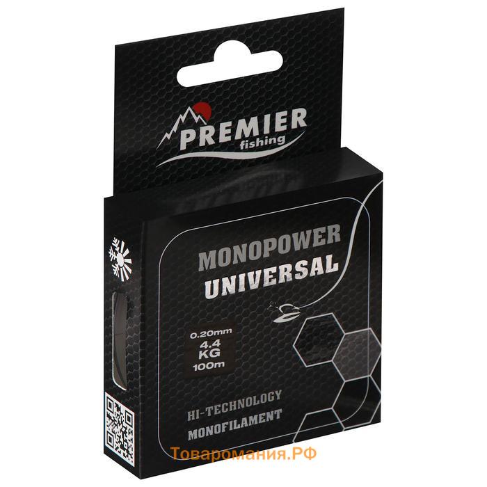 Леска Preмier fishing MONOPOWER Universal, диаметр 0.2 мм, тест 4.4 кг, 100 м, прозрачная