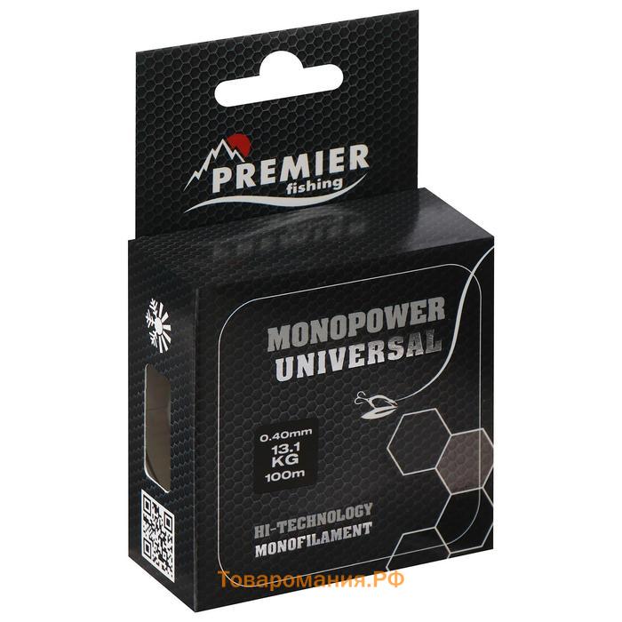 Леска Preмier fishing MONOPOWER Universal, диаметр 0.4 мм, тест 13.1 кг, 100 м, прозрачная