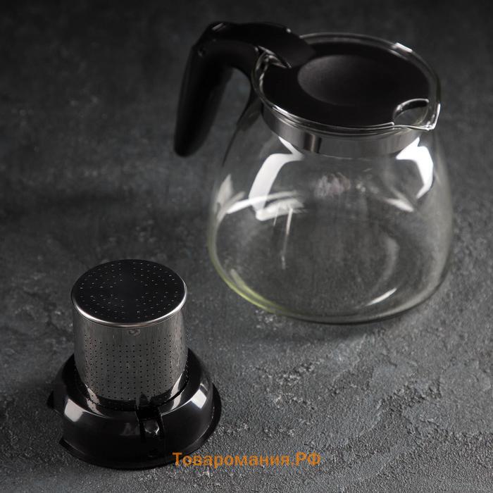 Чайник стеклянный заварочный «Джулиан», 900 мл, с металлическим ситом, цвет чёрный