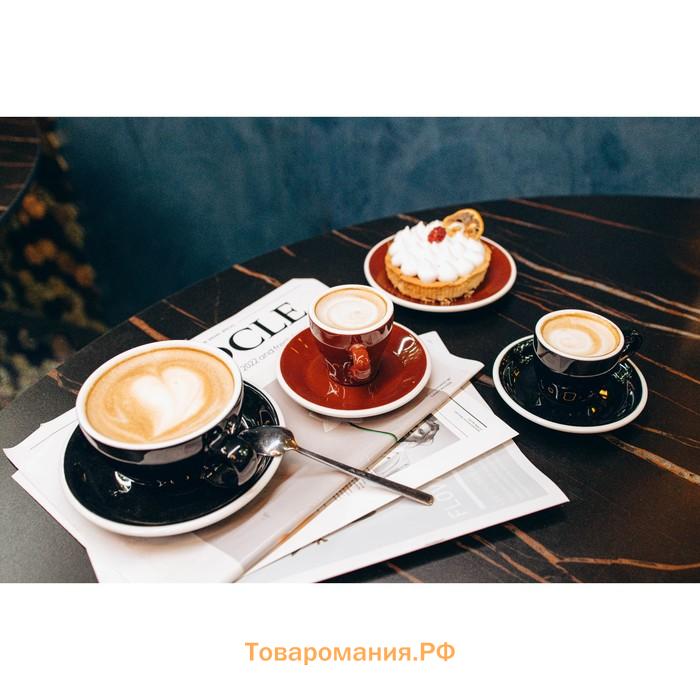 Кофейная пара Magistro Coffee time, чашка 180 мл, блюдце d=14,5 см, фарфор, красная