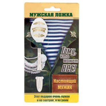 Ложка чайная с гравировкой «Настоящий мужик», на подарочной открытке, 3 х 14 см.