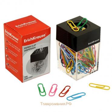 Диспенсер для скрепок магнитный ErichKrause, в наборе 100 цветных скрепок