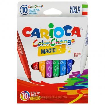 Фломастеры 9 цветов Carioca "Magic" +1 перекрашивающий, утолщенные 6.0 мм, несмываемые, картон, европодвес