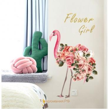 Наклейка пластик интерьерная "Фламинго с розами на хвосте" 50х70 см