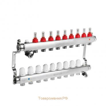 Коллекторная группа ONDO, 1"х3/4", 9 выходов, с расходомерами, нержавеющая сталь