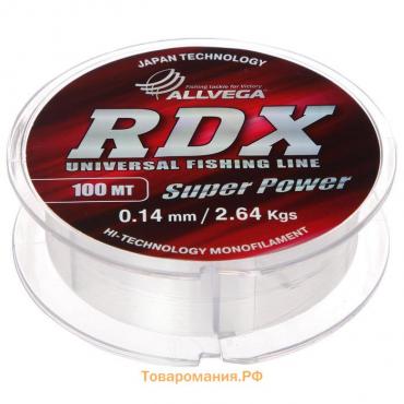 Леска Allvega RDX universal диаметр 0.14 мм, тест 2.64 кг, 100 м, прозрачная